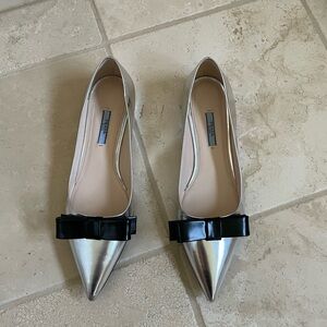 Prada Silver Ballet Flat with Bow